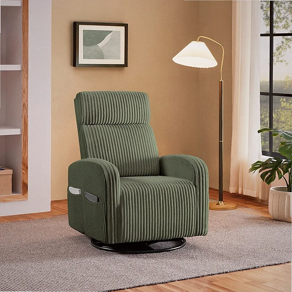 Corduroy Swivel Nursery Glider Recliner Chair, 360-Degree Nursing Gliding Rocker