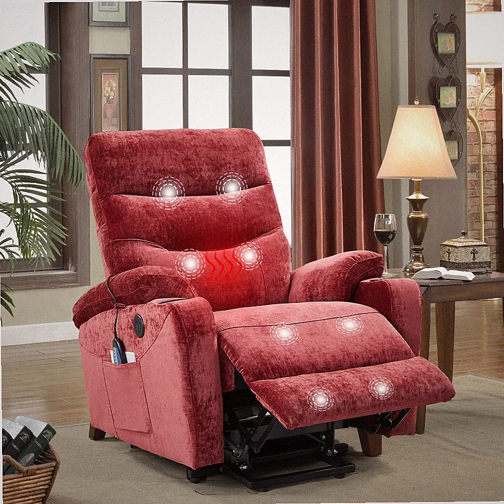 Electric Power Lift Recliner Reclining Sofa Heat Massage Cup Holders USB Charge