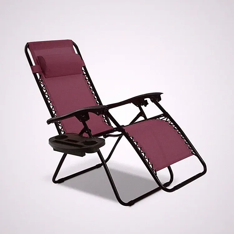 Folding Zero Gravity Reclining Lounge Chair Outdoor Beach Patio w/ Tray Dark Red