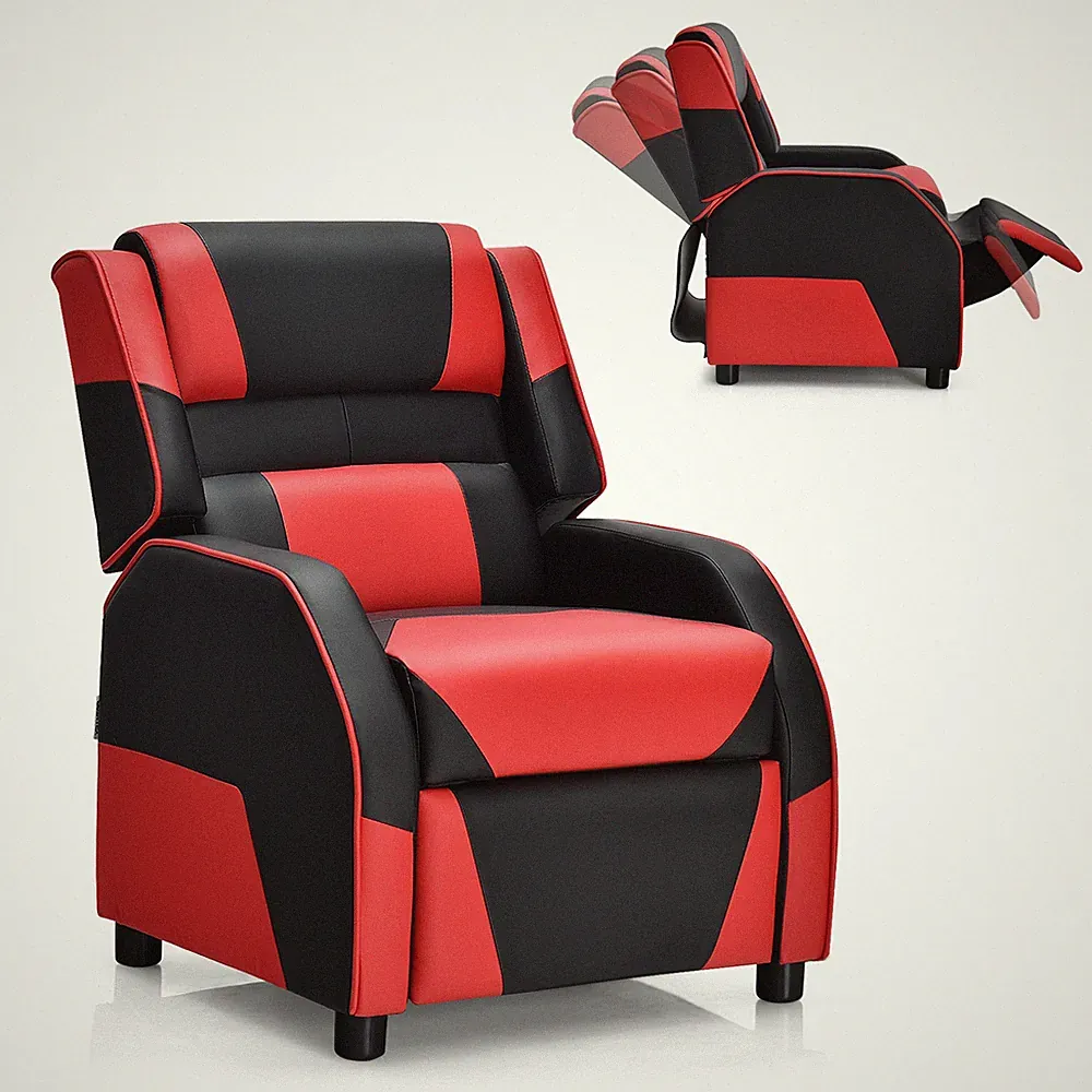 Giantex Kids Youth Gaming Sofa Recliner w/Headrest & Footrest PU Leather Red