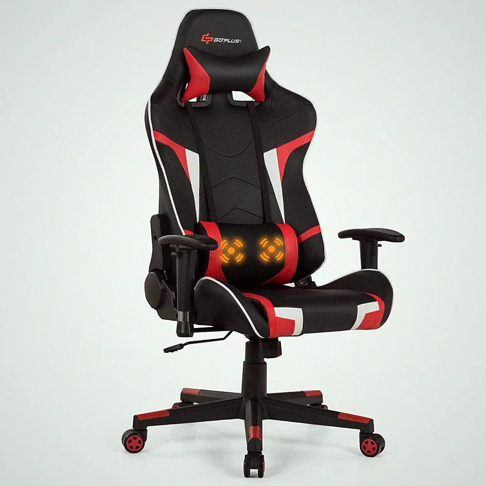 Massage Gaming Chair Reclining Swivel Racing Chair w/Lumbar Support Red