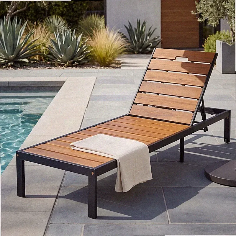 Outdoor Adjustable Chaise Lounge Chair Reclining Patio Lounger Bench Black Red