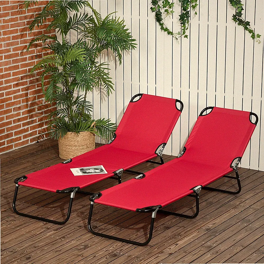 Outsunny Folding Chaise Lounge Set of 2 with Adjustable Backrest