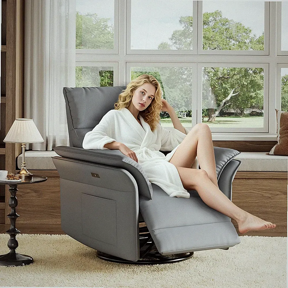 Power Recliner Chair, 270° Swivel Rocking Glider with USB Charging Port, PU Leat
