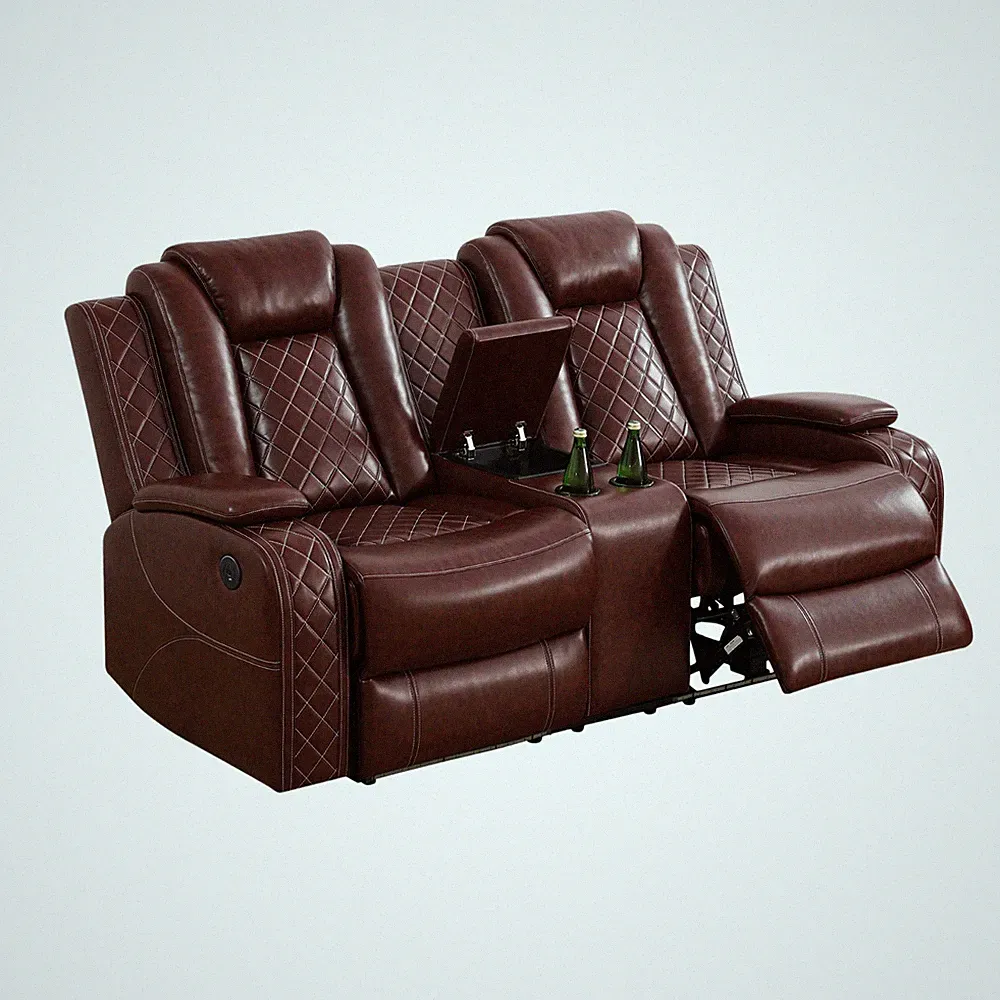 Red Breathing Leather 3-Piece Living Room Recliner Sofa Set