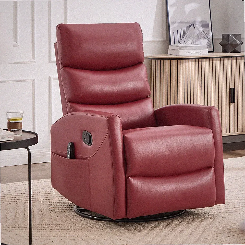 Red Fabric Heat Massage Manual Recliner Chair - Rocker & Swivel for Living Room