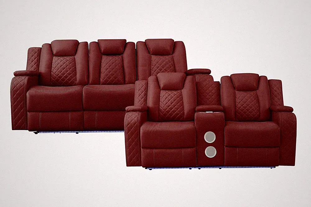ULTIMATE EQUIPPED 2 PC RED POWER RECLINING SOFA LOVESEAT LIVING ROOM FURNITURE