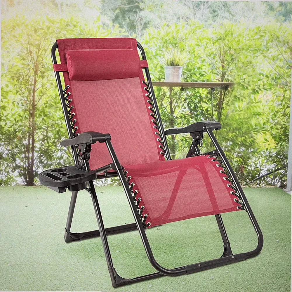 Zero Gravity Chair Oversize Lounge Chair Patio Heavy Duty Foldable Recliner Red